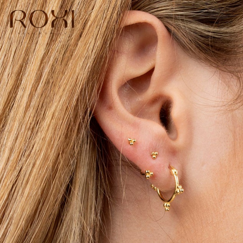 ROXI 925 Sterling Silber Drei Ball Zucht Ohrringe Sonnenblumen sehr klein Punkt Kleine Ohrringe Knorpel Wendel durchbohren Ohrring für Frauen