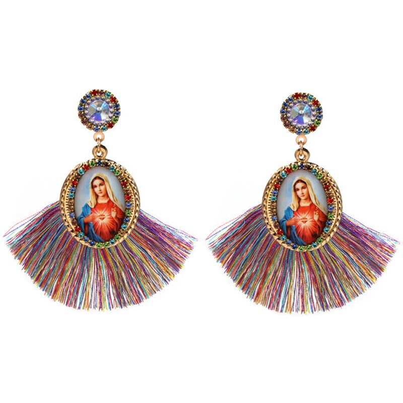 neue Böhmischen Quaste Ohrringe Für Frauen Kristall Ohrringe Jungfrau Maria Ohrringe Frau ErkläSprosse Schmuck