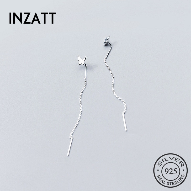 INZATT Elegante Echt 925 Sterling Silber Kette Quaste Minimalistischen Schmetterling Baumeln Ohrringe Für Frauen Edlen Schmuck