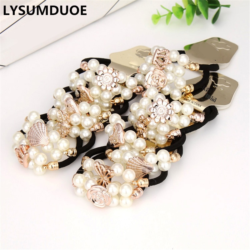 10 Teile/los Mädchen Haar Zubehör Blume Stirnband Perle Elastisches Haar Bands Koreanische Scrunchie Nette Kopfschmuck Haar Bands für Frauen