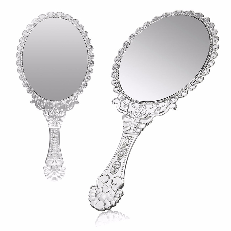 1Stck Silber Jahrgang Spiegel Damen Blumen- Repousse Oval Runde machen-hoch Hand Halten Spiegel Prinzessin Dame machen-hoch Schönheit Kommode