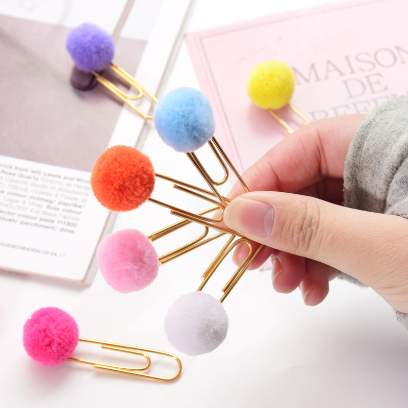Bunte Nette Hairball Rose Gold Cilp Modellierung Papier Clip Geschäft Büro Dame Stil Büro Schreibwaren einstellen