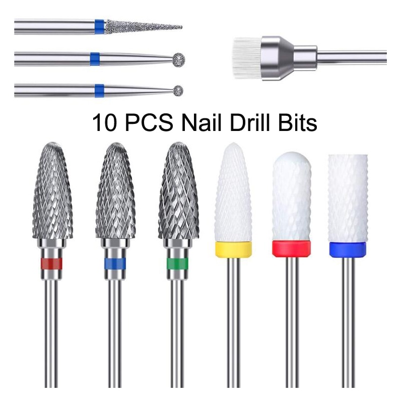 10Stck Keramik Nagel Kunst Wolfram Stahl Bohrer einstellen Elektrische Manikübetreffend Maschine Bohrer Nagel Schleifer Spitze einstellen NäGel entfernung Werkzeug