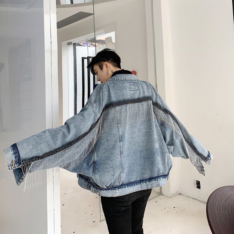 MIXCUBIC Herbst England stil Einzigartige quaste Denim jacken für männer lässig verlieren Fledermaus Ärmel Denim jacken männer, m-XL