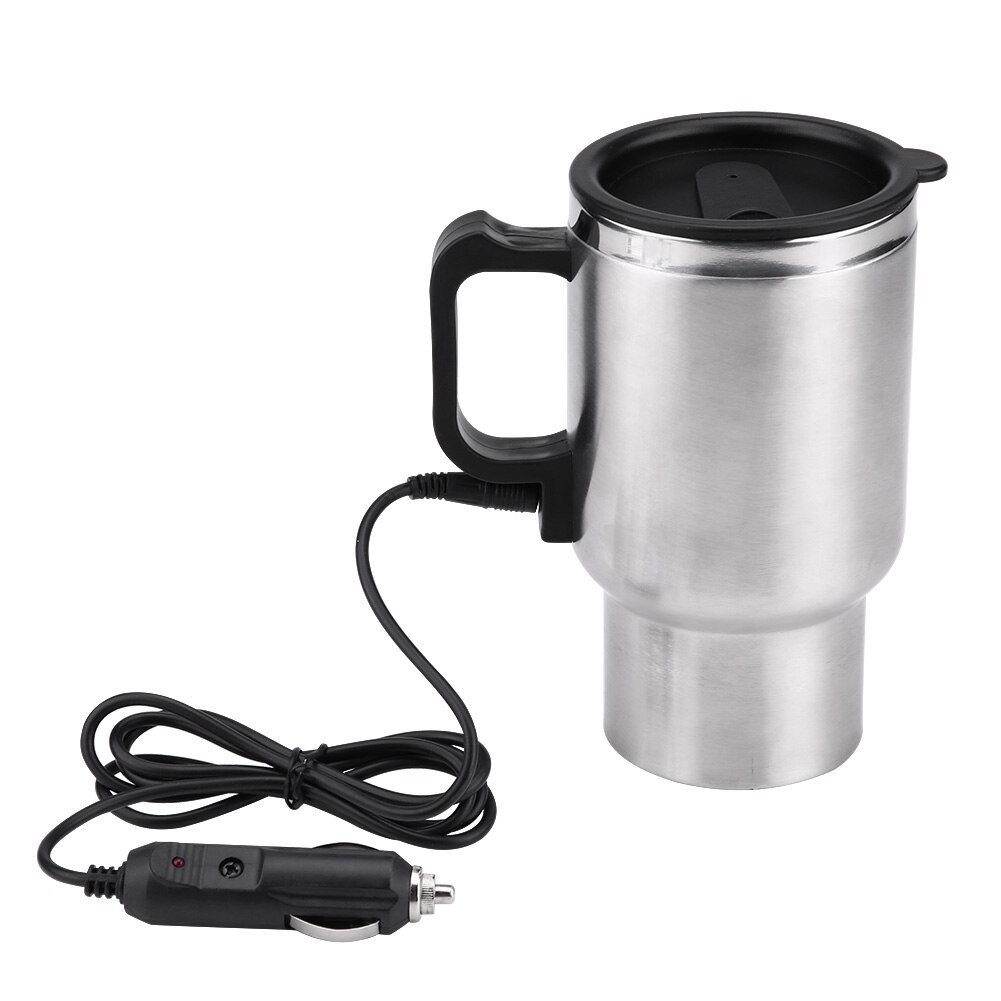 12V 450ml Elektrische in-Auto Edelstahl Reise Heizung Tasse Kaffee Tee Auto Tasse Becher Passt sterben Meisten Auto Tasse Halfter Silber + Schwarz