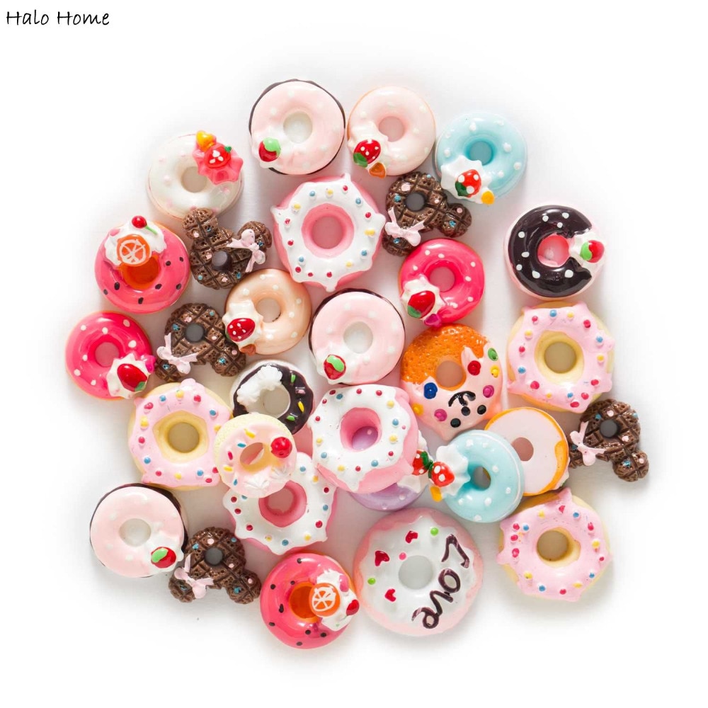 20 stücke Gemischt Krapfen Serie Planaren Harz Flatback Cabochon Bekleidung Schmuck DIY Telefon fallen Scrapbooking Handwerk Dekor 10-20mm