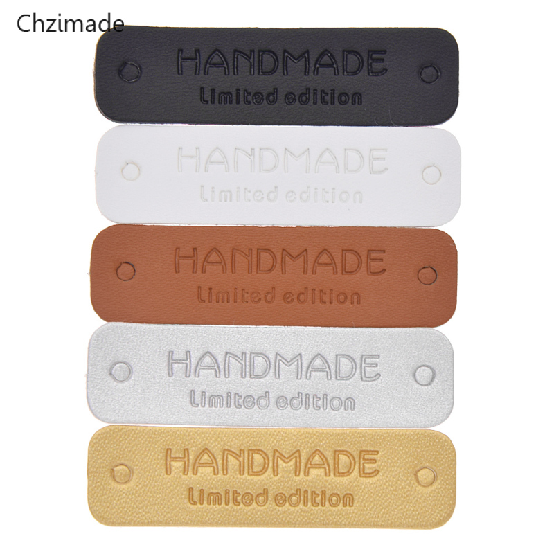 24/60 stücke Handgemachte Begrenzt Adition Synthetische Leder Etiketten Für Bekleidung Taschen Stichworte DIY