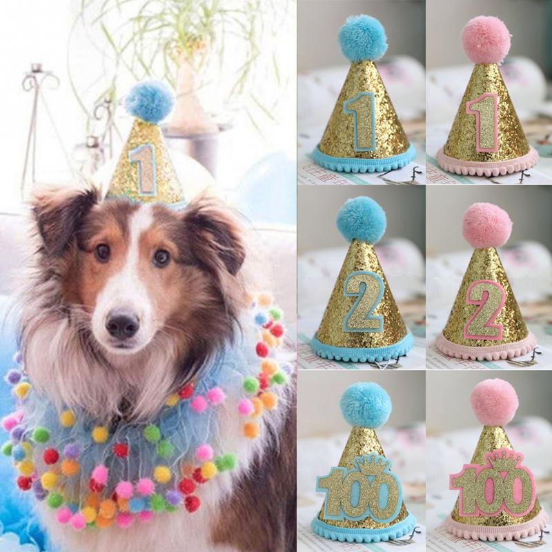 Haustier Hund Welpen Geburtstag Hütte Einstellbar Partei glänzend Kostüm Katze Dekor Hütte Headwear Geburtstag Haustier Pailletten