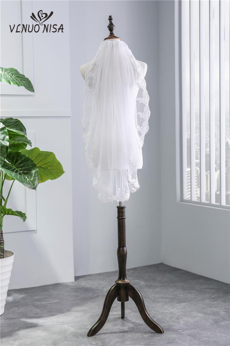 Neue 85cm Ein-Schicht Hochzeit Braut Schleier Tüll Mit Kamm Hochzeit Schleier Spitze Appliqued Rand Für Ehe Hochzeit zubehör HL65