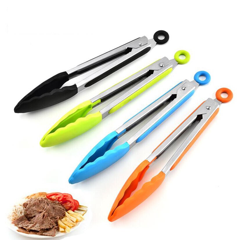 Silikon Lebensmittel Tong Edelstahl Küche Zangen Silikon nicht-Unterhose Kochen Clip Klemme Grill Salat Werkzeuge Grill Küche Zubehör