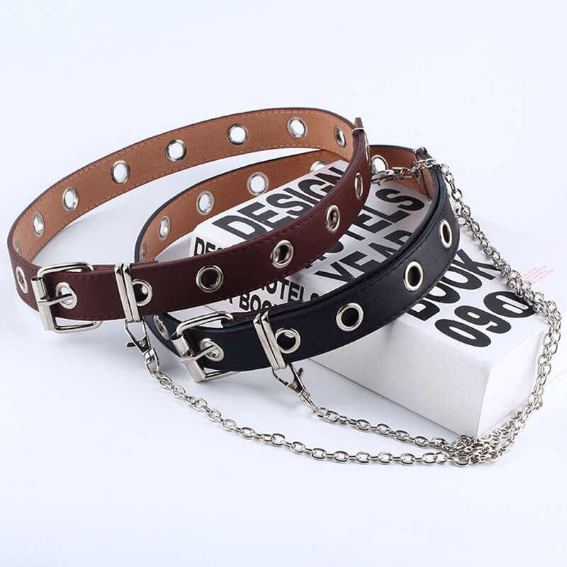 Frauen Punk Kette Gürtel Einstellbare Doppel/Einreihige See Öse Bund mit Öse Kette Dekorative Gürtel Neue