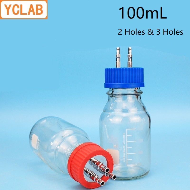 YCLAB 100 mL Fütterung Flasche mit 2 & 3 Edelstahl Löcher für Fermenter Anaerobe Injektion Handy, Mobiltelefon Phase Labor Glas ausrügestochen