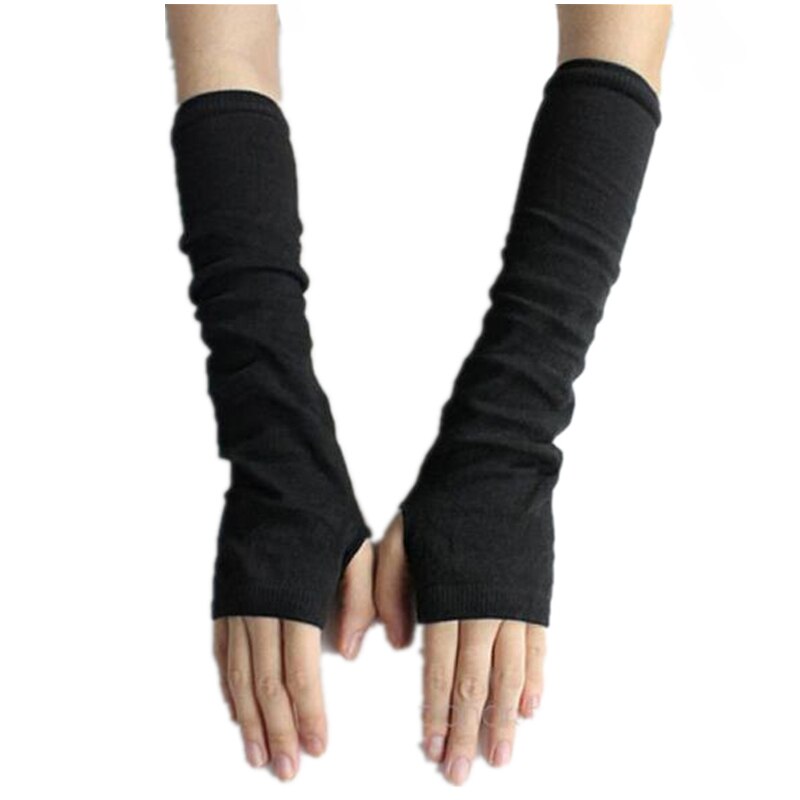 CUHAKCI Gestrickte Schutz Finger Lange Handschuhe Frauen Arm Wärmer Feste Warme Handschuhe Halb Finger Ärmeln Schwarz
