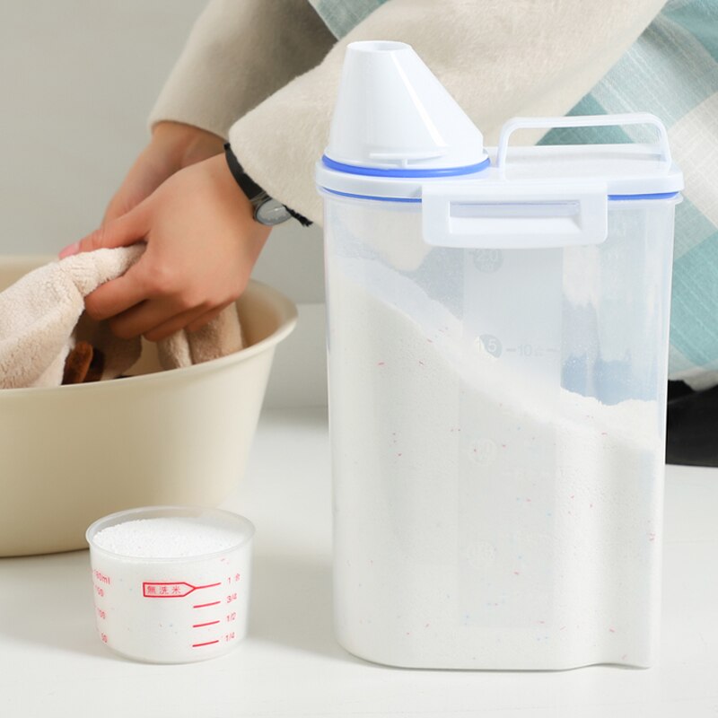 Haushalt waschen pulver lagerung Kasten Tragbare große kunststoff mit messbecher reis lagerung flasche waschpulver Kasten WJ916