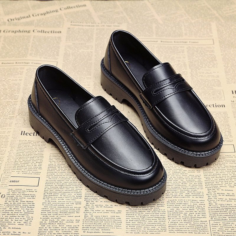 Neue Feste Leder Schuhe Frau Oxford Schuhe für Frauen Unterhose auf Plattform Schuhe Frauen Runde Kappe Fersen lässig Schuhe Plus größe