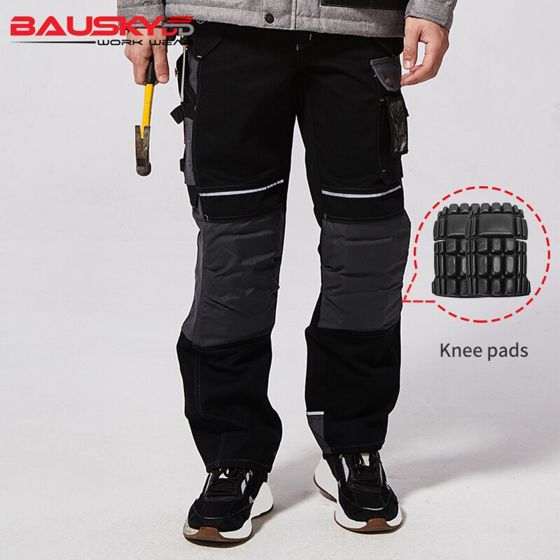 Bauskydd Arbeitskleidung Schwarz Arbeit hosen Mit Knie Pads multi taschen arbeit kleidung hosen tragen schicht sicherheit Ladung hosen