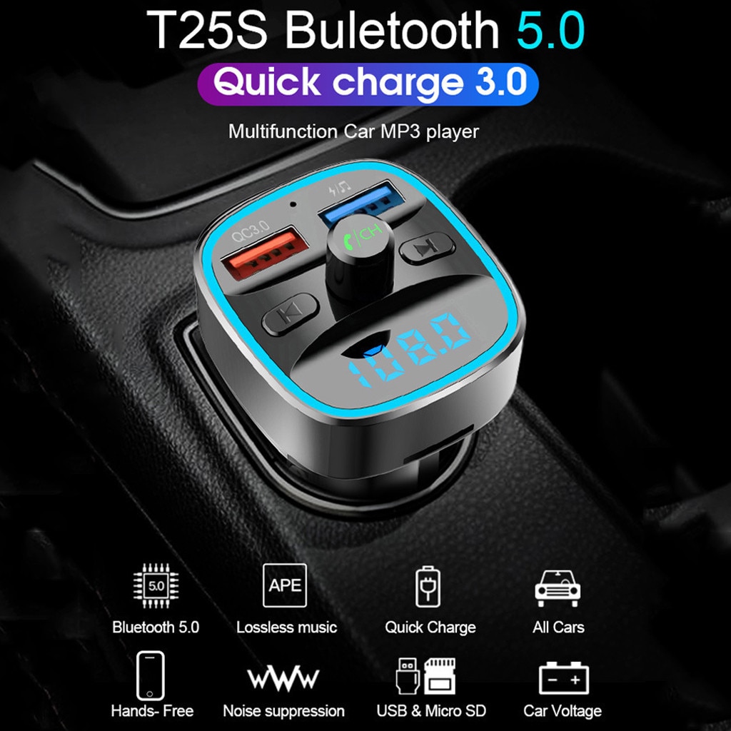 1PC Auto MP3 Spieler QC 3,0 Auto Bausatz Bluetooth Hände-kostenlos FM Sender USB Schnelle Ladegerät MP3 Spieler J #26