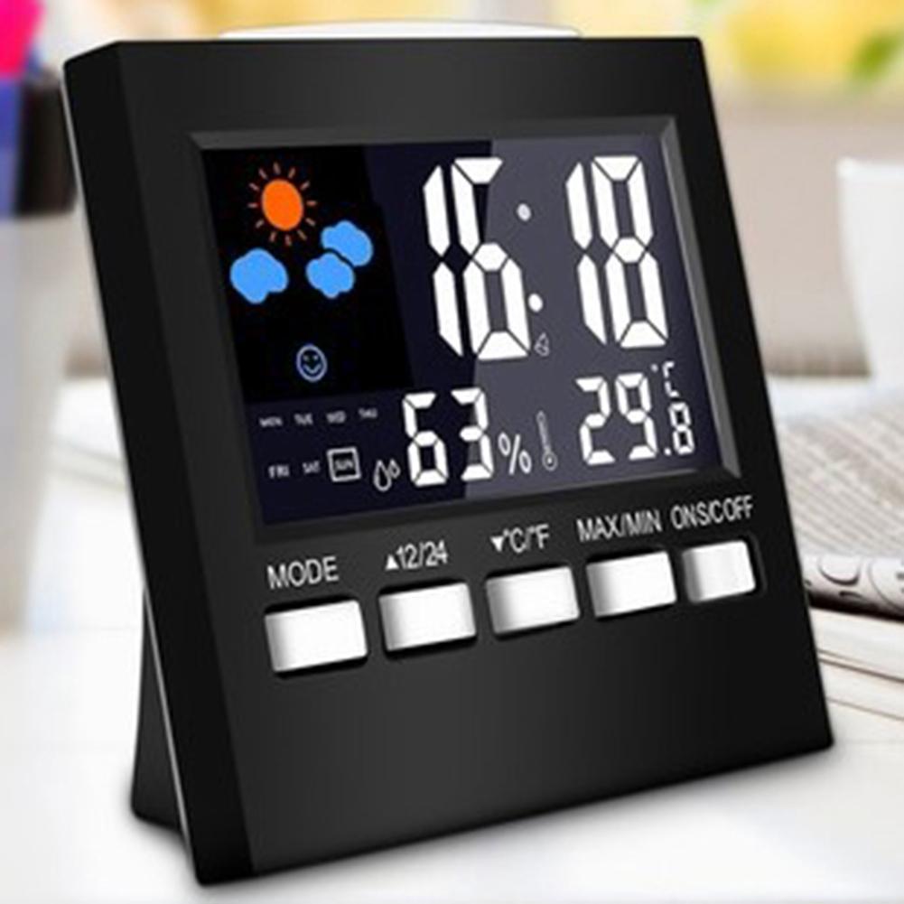 nasser Bahnhof Wecker Thermometer Drahtlose Temperatur Feuchtigkeit Meter Schlafzimmer Nacht Büro Kleine Wecker