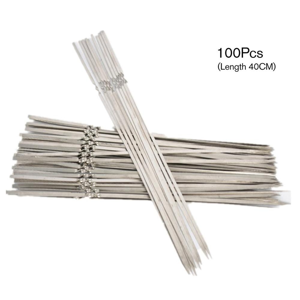 100 stücke BBQ Werkzeuge Grill Spieße Starke Wiederverwendbare Flache Fleisch Bbq Nadel Stock für draussen Camping Picknick Grill Werkzeug