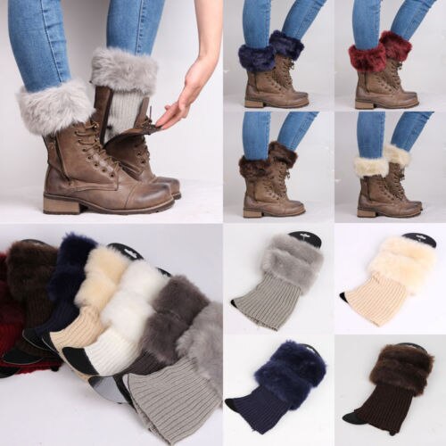 Herbst Winter Beiläufigen Frauen Strick Häkeln Stiefel Manschetten Pelz betroffen Warme Bein Wärmer Deckel Knöchel Socken Beine Wärmer Schuhe einstellen