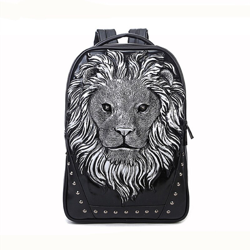 3D Pu Punk Rucksack männlichen Ebene Löwe kopf Rucksack coole reise Computer tasche Kopf PU Gute