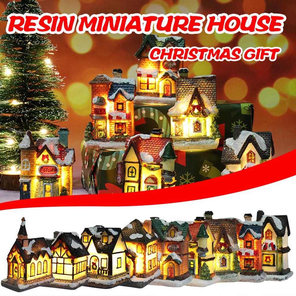 Weihnachten Lichter Harz Miniatur Haus Möbel LED Haus Schmücken Kreative Weihnachten Beleuchtung Party Dekoration
