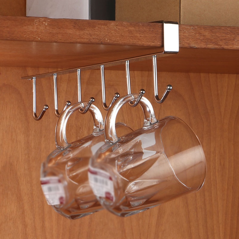 6 haken Tasse Küche Lagerung Gestell Schrank Hängen Haken Regal Gericht Aufhänger Hause Lagerung Gewebe Regal Veranstalter