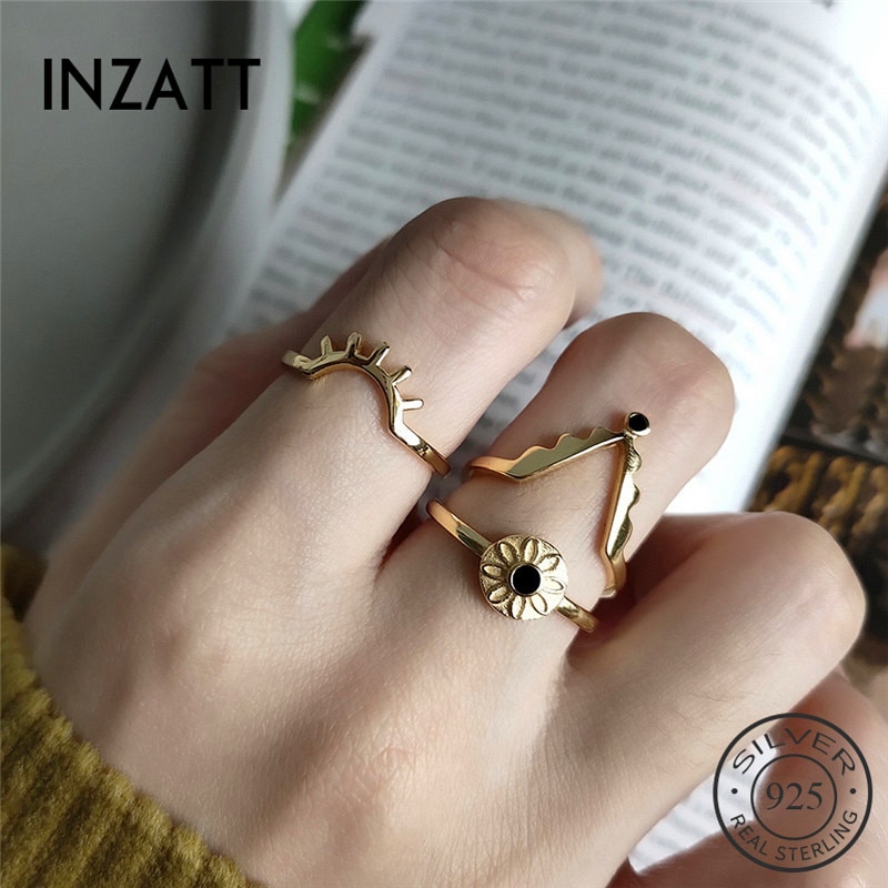 INZATT Echt 925 Sterling Silber Zirkon V Geometrische Ring Für Frauen modisch Feine Schmuck Minimalistischen Zubehör
