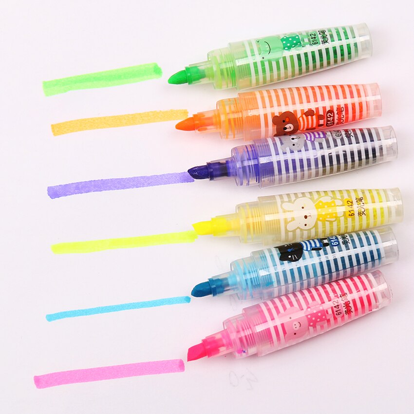 6 Teile/los Nette Kawaii Mini Textmarker Kreative SchöNe Karikatur Direkte Flüssigkeit Bunte Textmarker Stift Schreibwaren