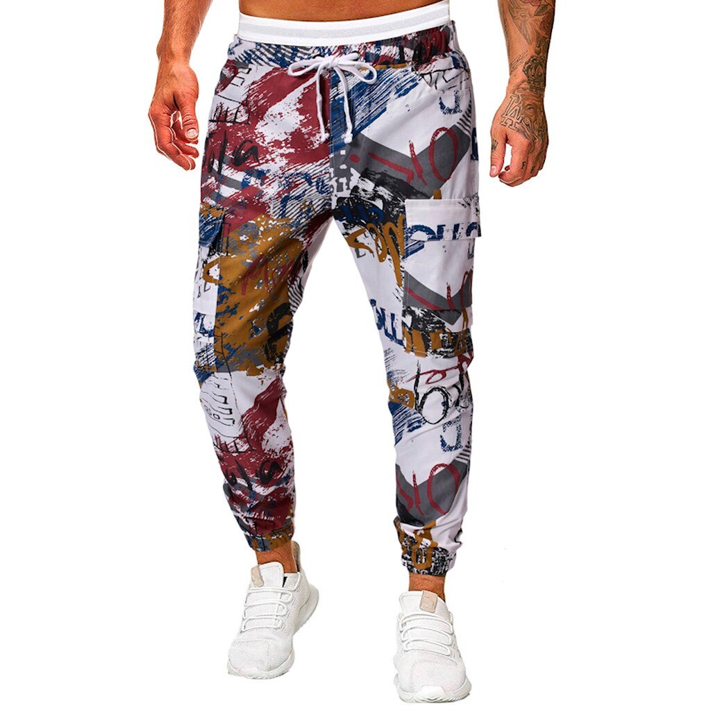 Mode herren Ladung-hosen Gedruckt Lange Jeans schlank passen Hosen Kausal Bleistift Hosen Voller Länge Jogginghose
