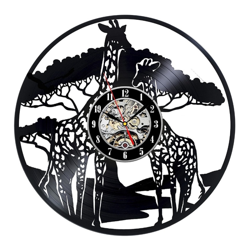3D Niedlichen Ebene Giraffe Safari ThemeVinyl Rekord Wanduhr CD Rekord Uhr Heimat Dekor handgefertigt Antiquität Stil Hängenden Uhr