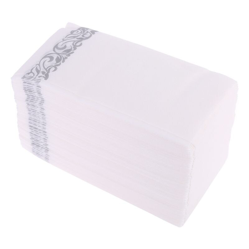 Einweg Leinen-Fühlen Sich Gast Handtücher-Dekorative Weiß Hand Handtücher, Silber Blumen- Tuch-Wie Papier Servietten