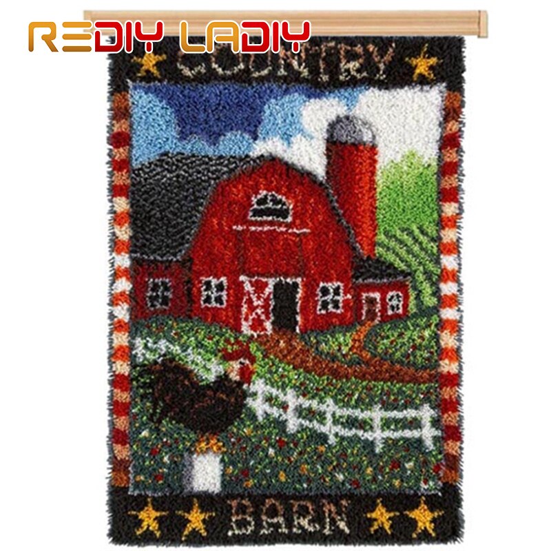 verriegeln Haken Teppich Häkeln Boden matt Land Scheune Tapisserie Bausätze Acryl Garn Vor-Gedruckt Leinwand Kissen DIY Teppich Teppich kunst & Handwerk