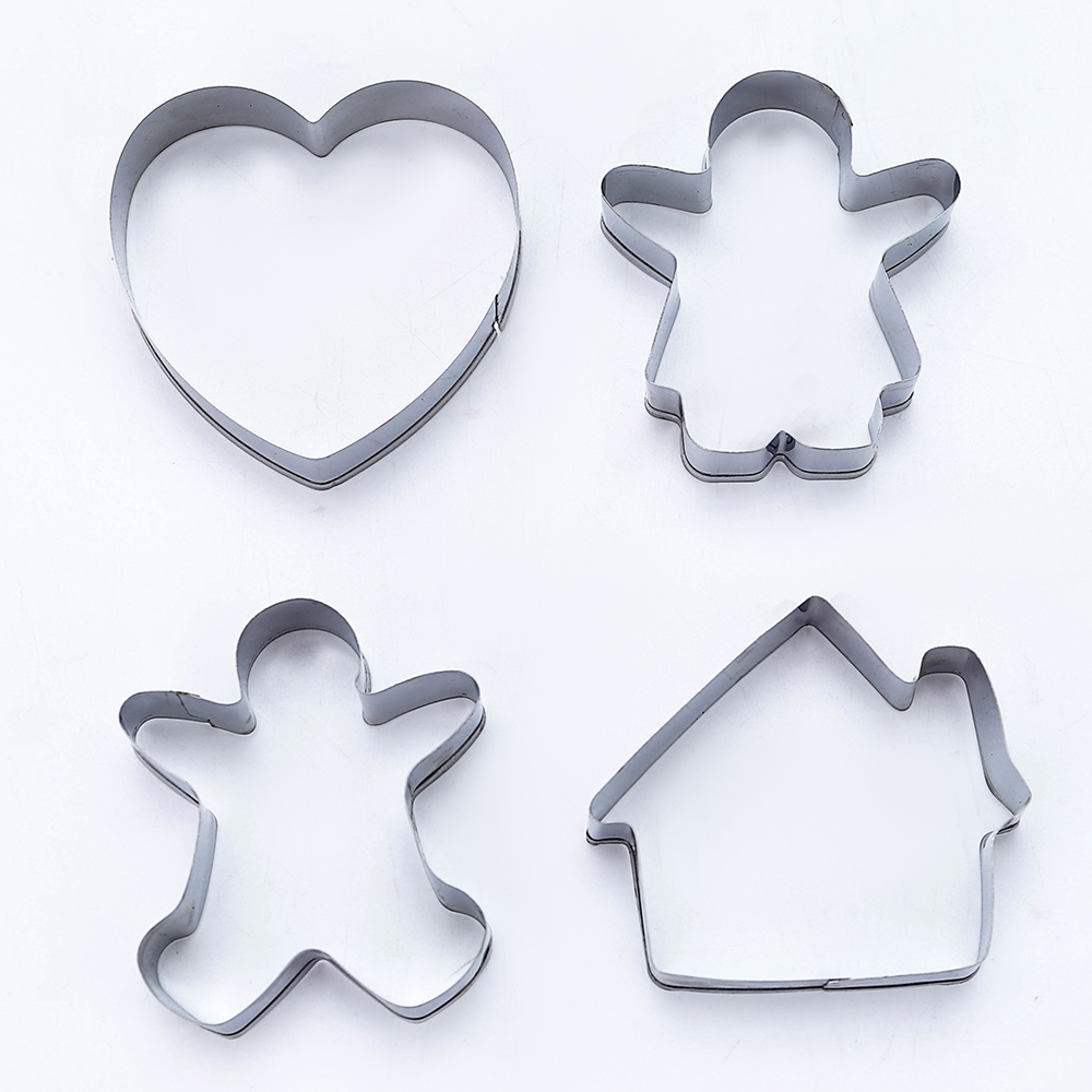 4 stücke dreidimensionale edelstahl haus plätzchen bilden DIY backen werkzeuge keks kuchen bilden kuchen dekoration werkzeuge