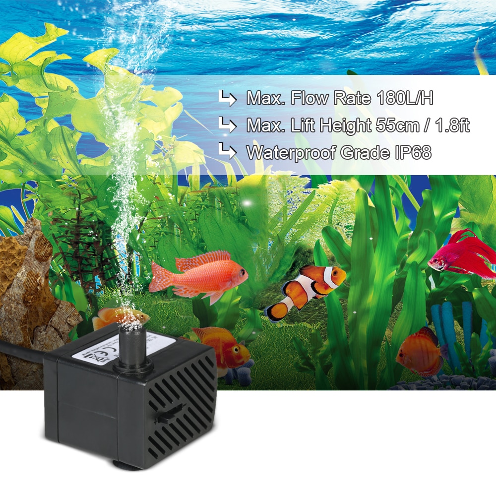 150L/H 2W 180L/H 2,5 W 280L/H 4W Tauch Wasserpumpe für Aquarium teich Garten Brunnen Pumpe Aquarium Wasserpumpe mit Düse