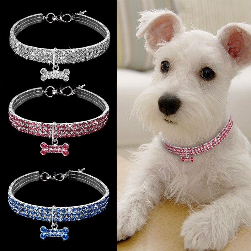 Strass Hund Kragen Welpen Chihuahua Haustier Hund Halsbänder Kristall Haustier Halsbänder Leine Für Kleine Mittelgroße Hunde Zubehör S M L rosa Blu