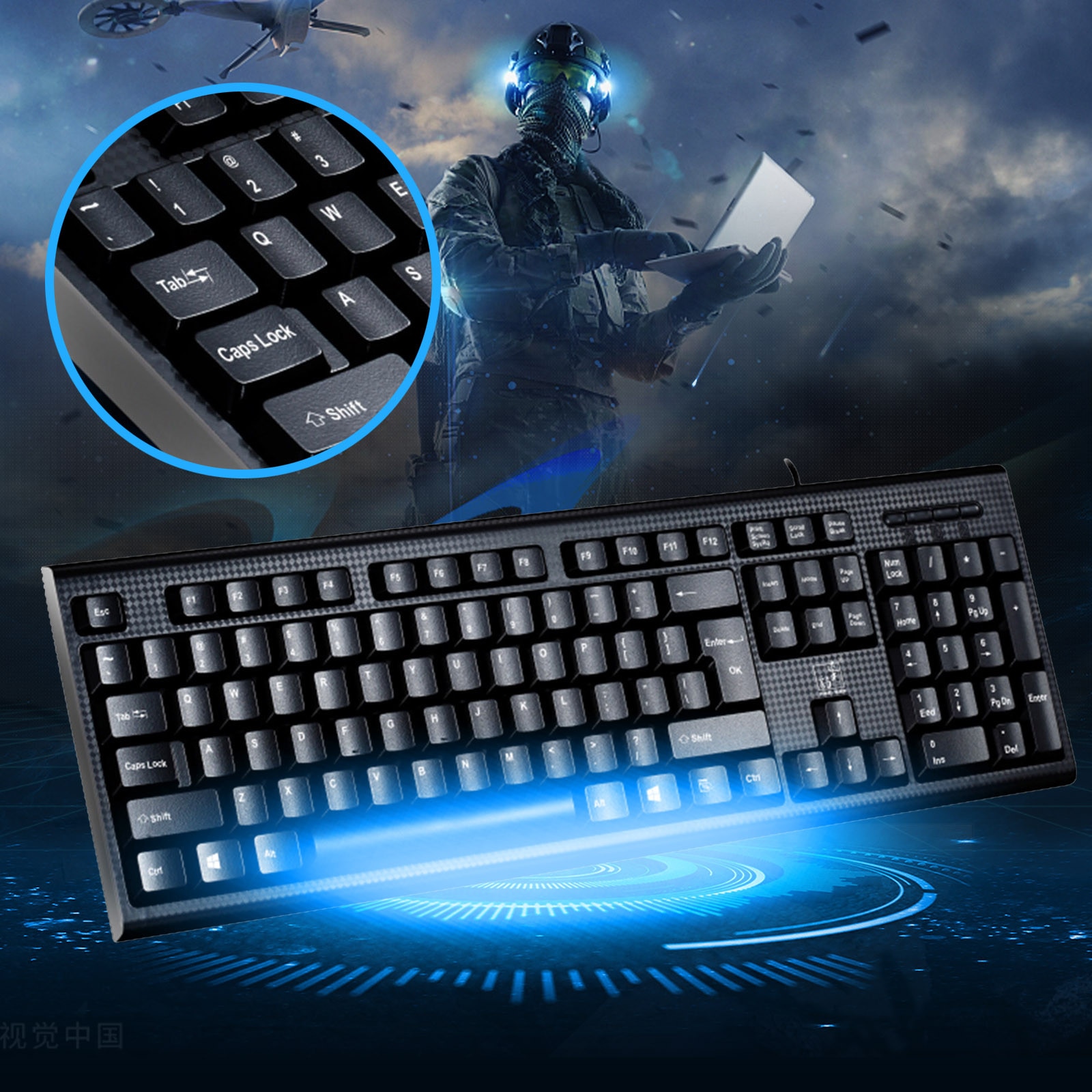 Q9 Kabel USB Computer Spiel Wasserdicht Einzige Tastatur Einzelne Hintergrundbeleuchtung Mechanische GrüNe Welle Spiel Tastatur Ergonomische Für PC La