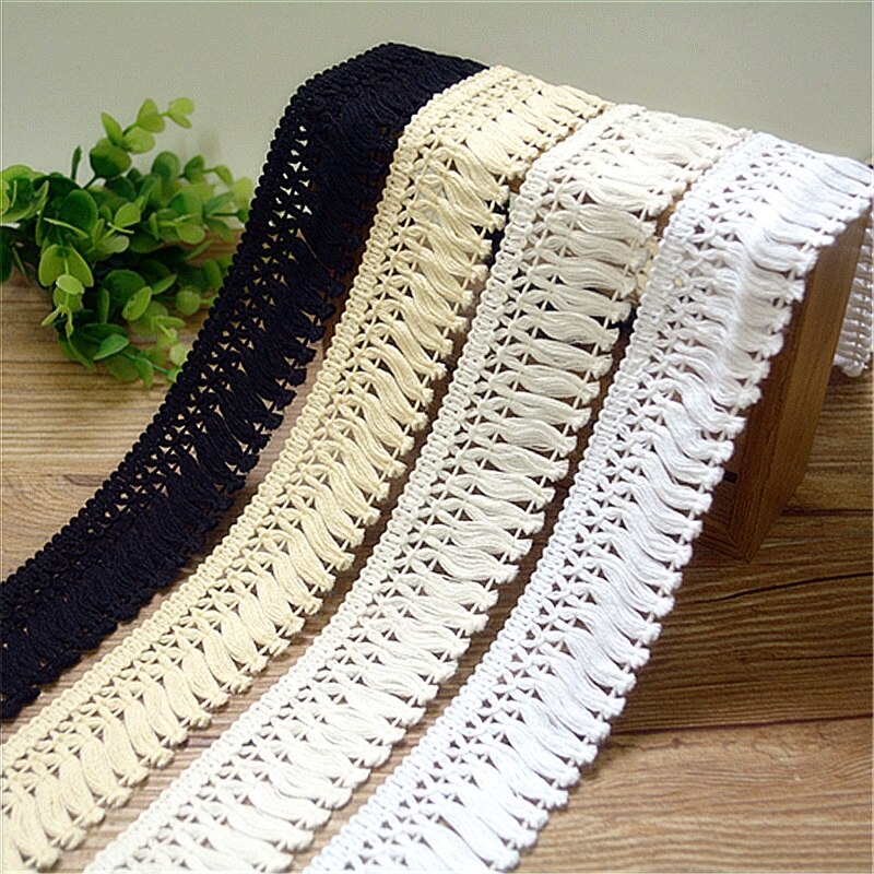 YACKALASI 20 Meter 100% Baumwolle Randbereich Quaste Band Spitze Latein Macrame Trimmen Helle Doppel Band Fransen 4,0 CM Lange