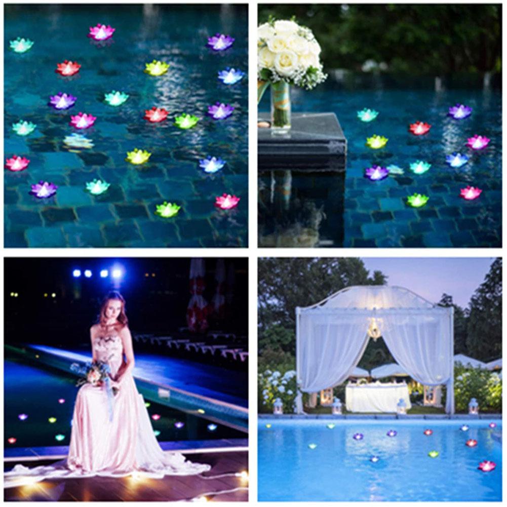Bunte Schwimm Führte Blume Licht Gebaut-in Batterie Garten Schwimmbad Dekoration Lampe Lotus bilden LED Lampe