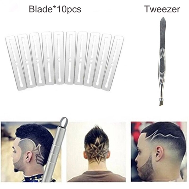 1Stck Frisur Gravierten Kugelschreiber + 10Stck Klingen Haar Styling Haar Trimmer Augenbrauen Rasieren Salon DIY Frisur Werkzeug