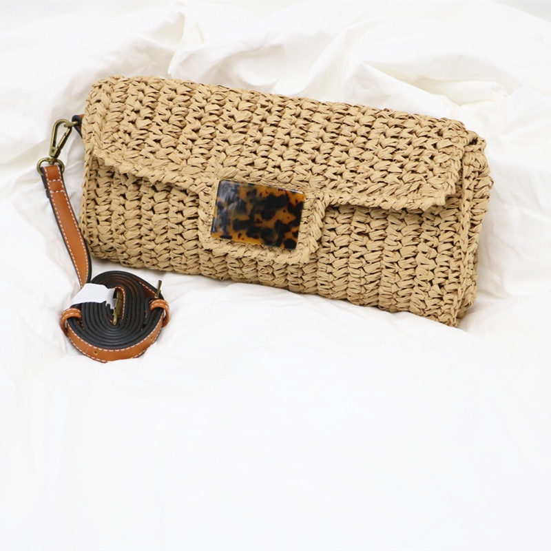 Sommer Stroh Frauen Kupplung handgefertigt Strand Schulter Taschen Bast Rattan Gewebt Handtasche Umhängetaschen