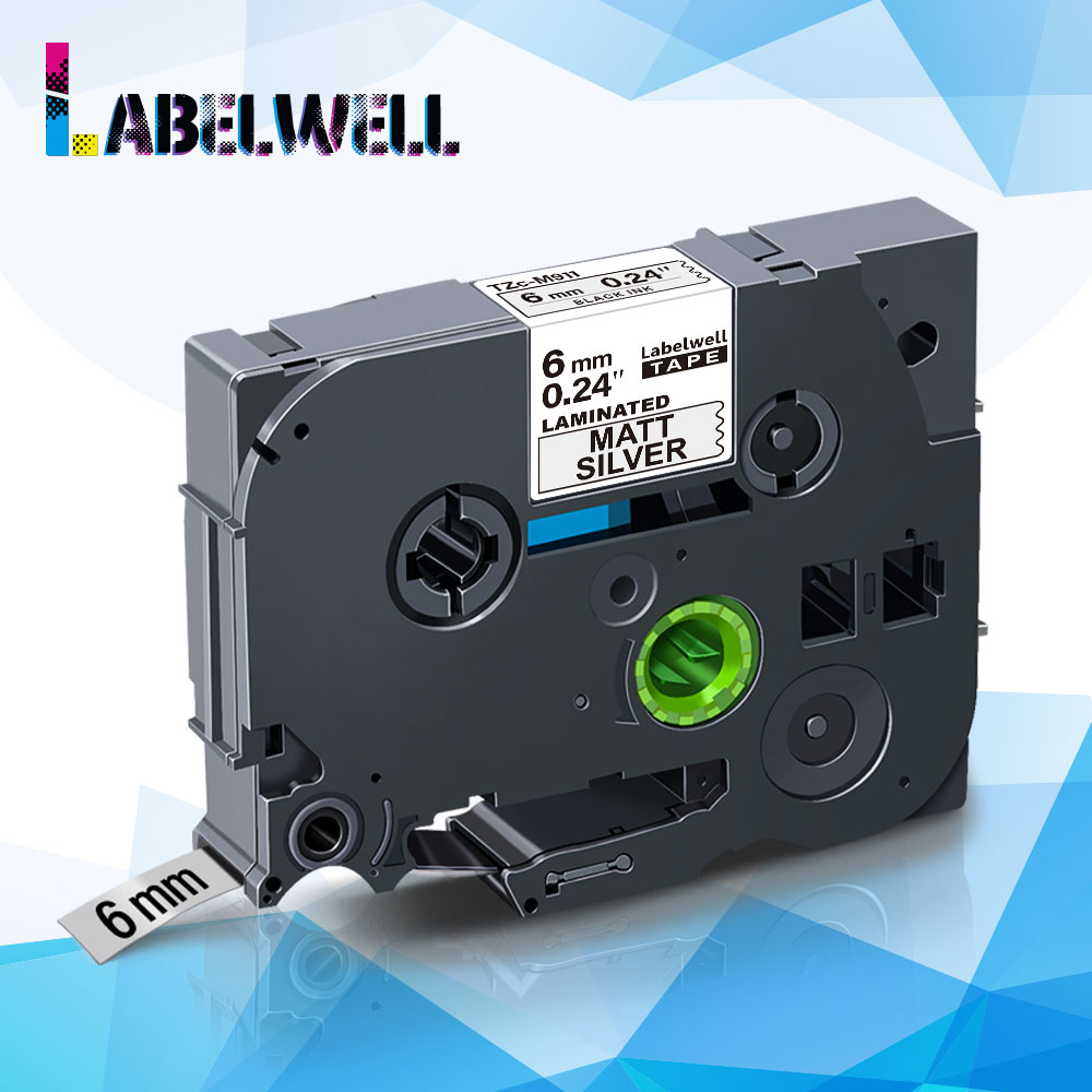 Labelwell 6mm tze-M911 Band für Bruder tzeM911 Tz-M911 Etikett kassette Schwarz Auf matt Silber für Bruder p-berühren Etikett drucker