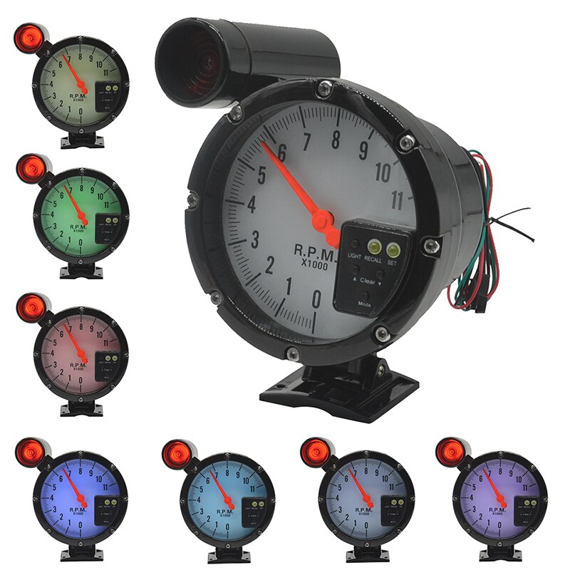 5 'Stepper Motor- 7 Farbe Hintergrundbeleuchtung Auto Tachometer Auto Rennen umrüsten 0-11000 RPM 4/6/8 Zylinder Benzin Fahrzeug Meter