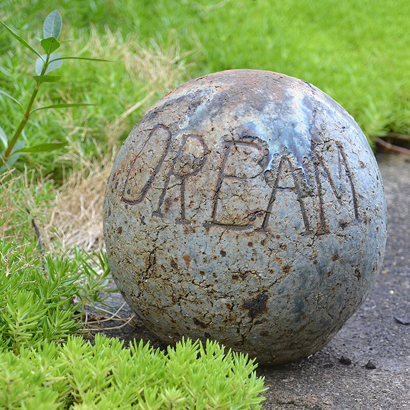 Jahrgang Heimat Garten Dekor Keramik Tonne Stein Ball Mit Traum Zeichen Auf draussen Stein Traum Ball Plaketten