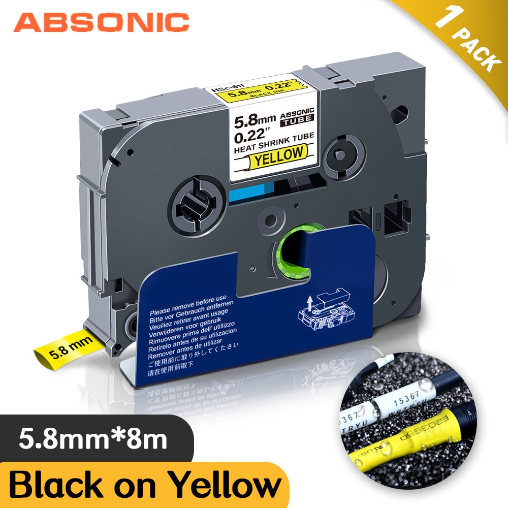 Absonic 5,8mm Hse-611 für Bruder Hse611 Hse 611 Schrumpf Schlauch Etikett Band Schwarz auf Gelb für Bruder P berühren Etikett Hersteller