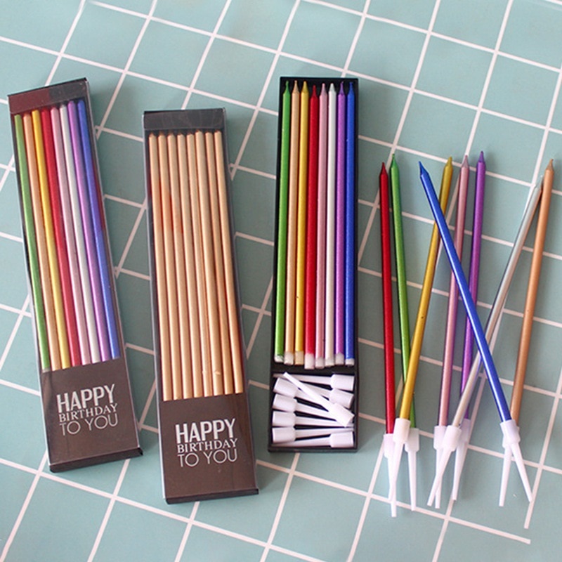 Lange Dünne Kuchen Kerzen metallisch Geburtstag Kerzen Lange Dünne Kerzen in Halfter Für Geburtstag Hochzeit Party Kuchen Dekorationen