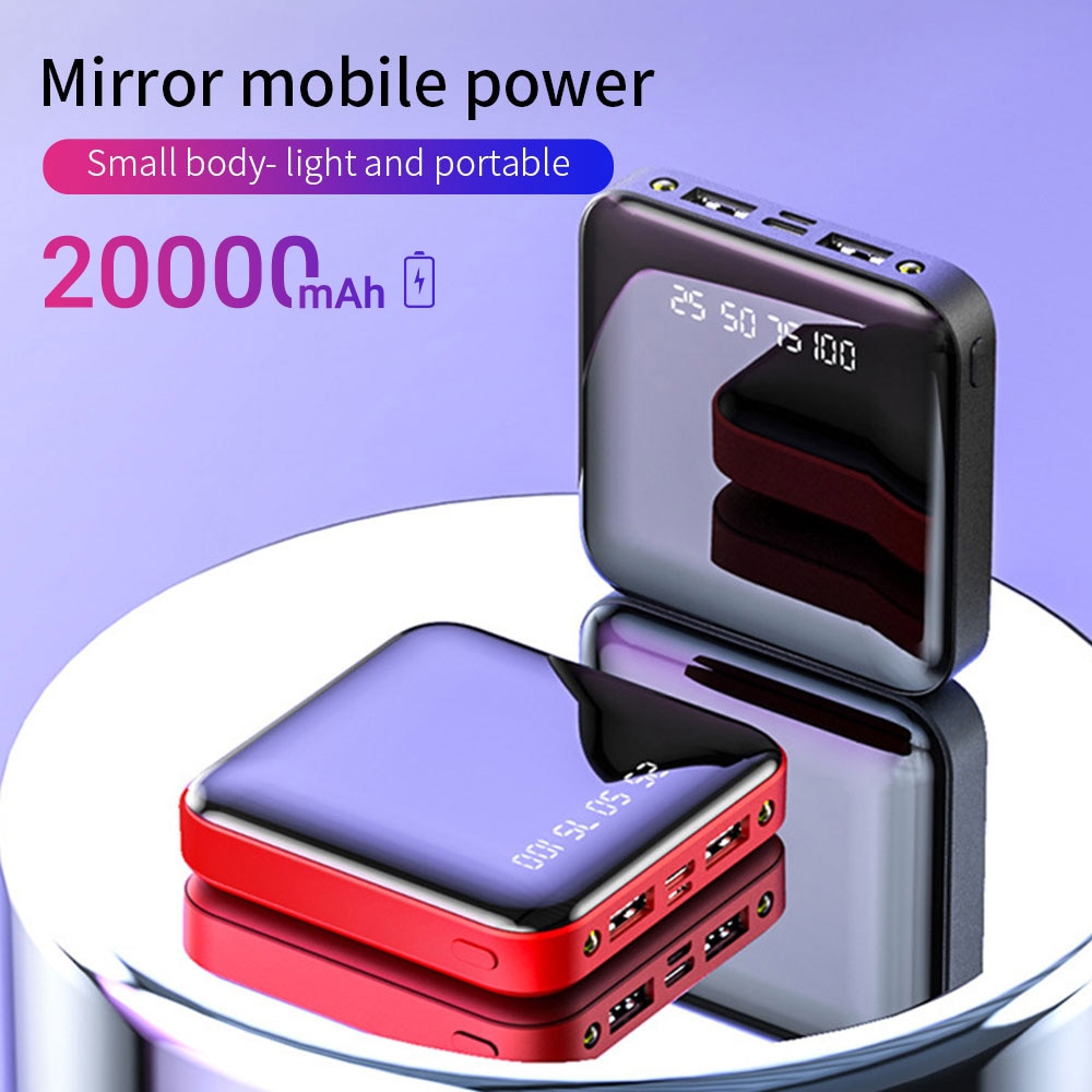 20000mAh Mini Energie Bank Für Xiaomi Telefon 10000 mah Tragbare Ladegerät LED Spiegel Zurück Energie Bank Externe Batterie Pack Energie