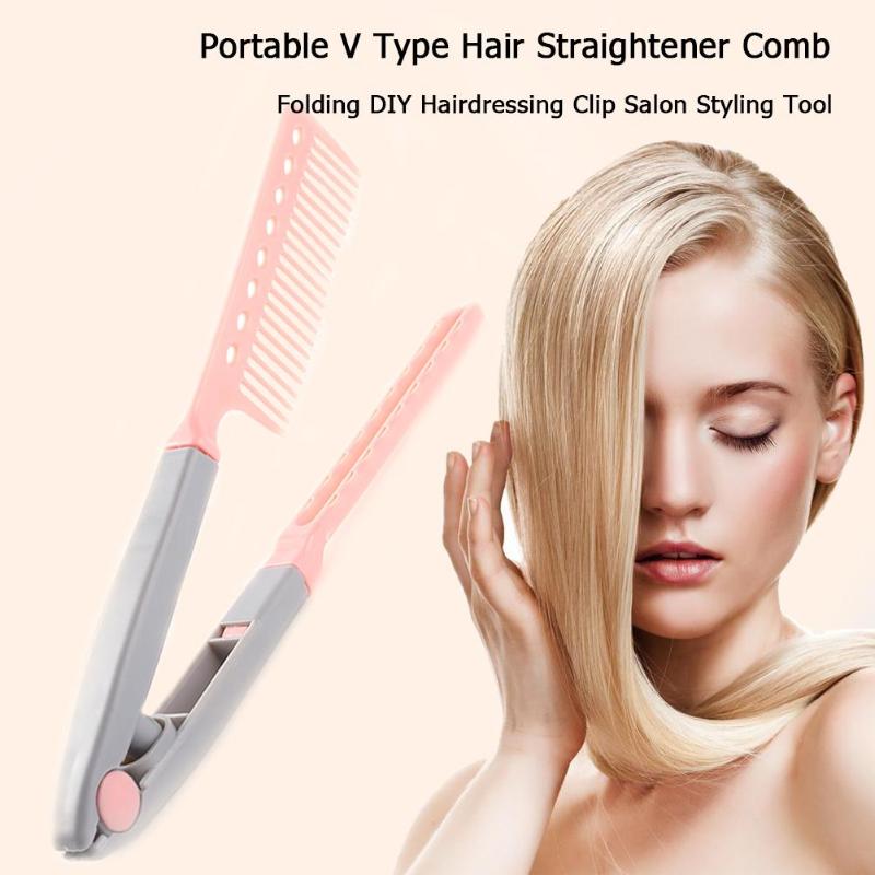 tragbar V Typ Haar Straightener Kamm Falten DIY Haar Styling Clip Haar Bürste Rolle drehen Styler Kamm Styling Begradigung