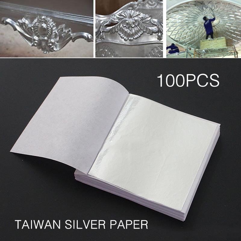 Silber 100 Blätter Nachahmung Blatt Folie Papier Silber Folie Papier dauerhaft Universal- Decke Zauberstab Dekor Vergoldung Handwerk Papier Kreative