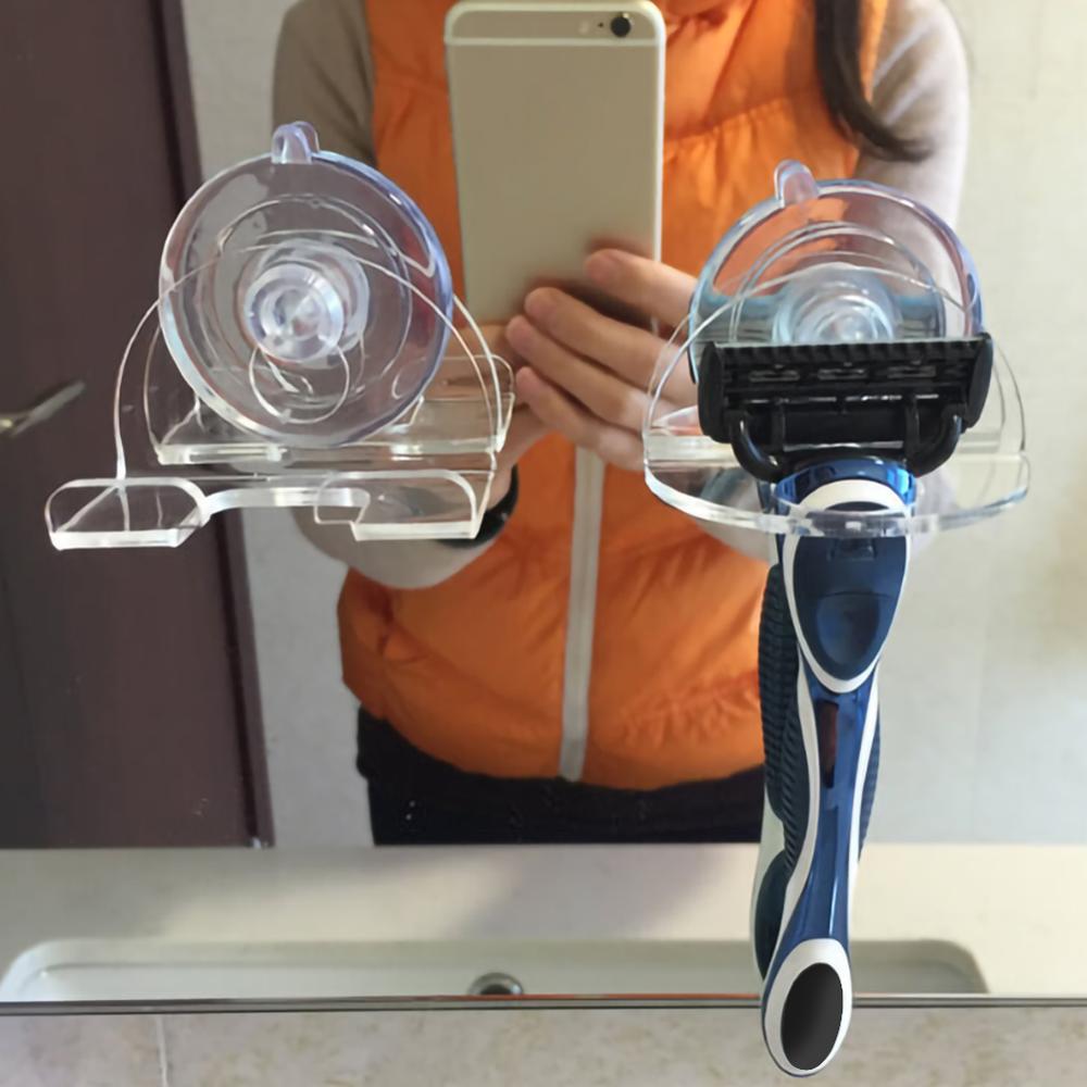 2 stücke Acryl Rasierer Hängen Gestell Klaren Lagerung Regal Schlecht Produkt Rasierer Halfter Saugnapf Regal Veranstalter